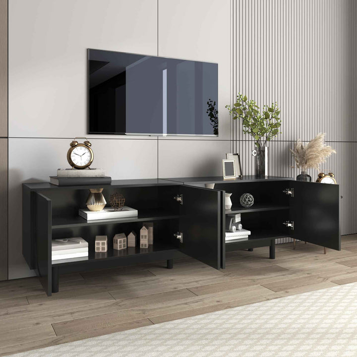 00+缺图 TV Cabinet 175 cm Black with 4 Doors & Adjustable Shelves for Living Room VANITYPLASTIC