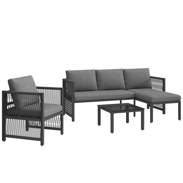 Garden furniture set 4-5 seater grey modular sofa with tempered glass table INFINITECASCD