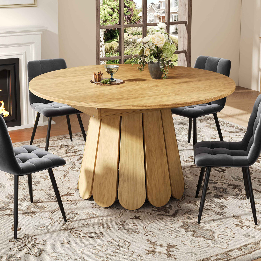 Extendable natural wooden look dining table round to oval 118–158cm INFINITEINFI