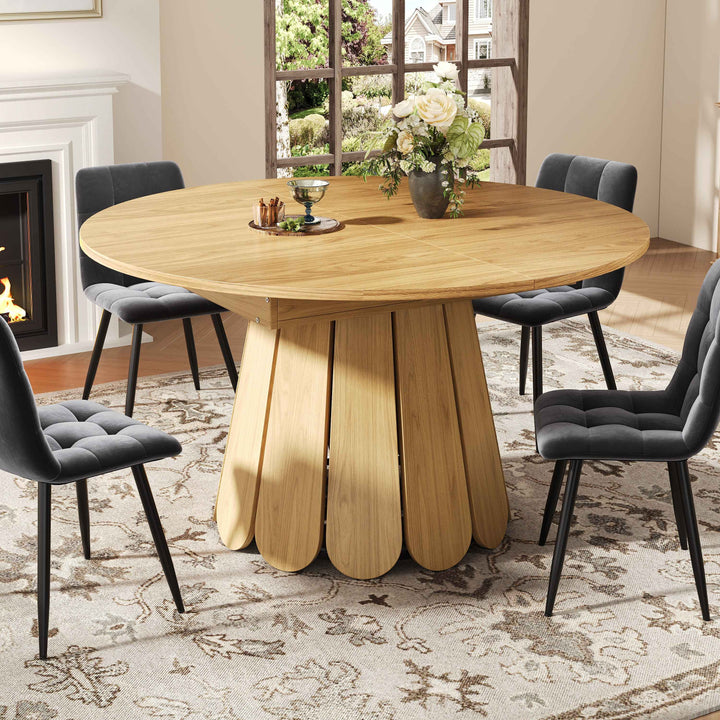Extendable natural wooden look dining table round to oval 118–158cm INFINITEINFI