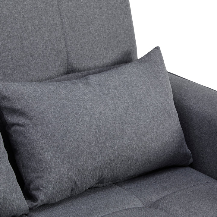 Gray fabric convertible 2-seater sofa bed pull-out design, adjustable backrest, and storage FROSTSTONE