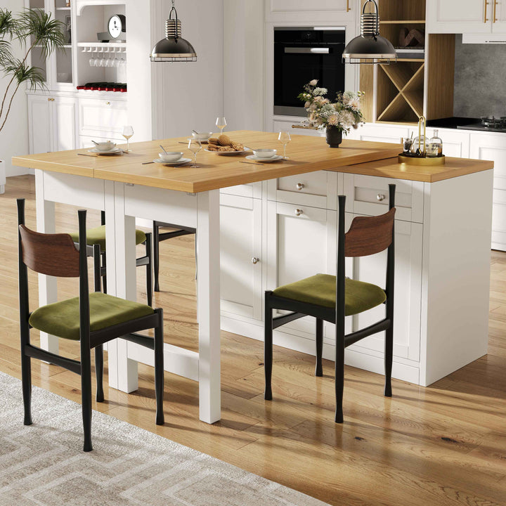 Extendable Bar Table with Storage, White MDF, 120–200cm, Space-Saving Fold-Out Dining Table with Drawer, Snack Tray & Pull-Out Bin Holder for Small Flats, Kitchens, Balconies