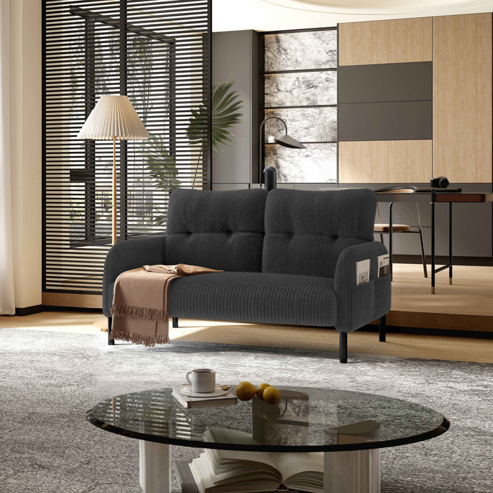 00+Loveseat Sofa Corduroy Fabric Grey 2 Seater, High Rebound Spring, for Living Room & Bedroom NOVAUM