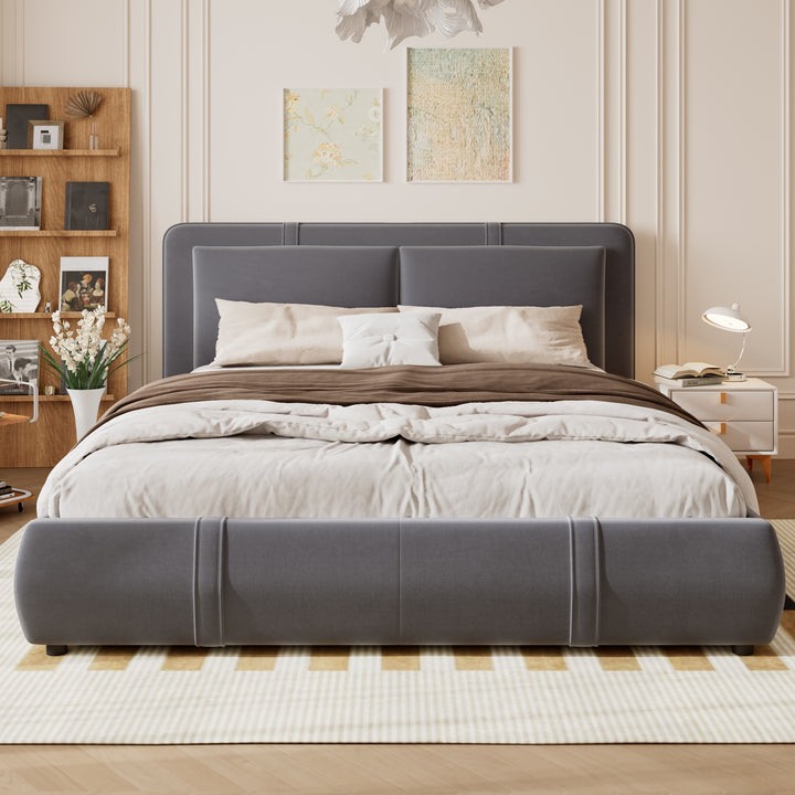 Upholstered velvet grey, hydraulic ottoman double bed with storage function 135×190cm KELPFROND