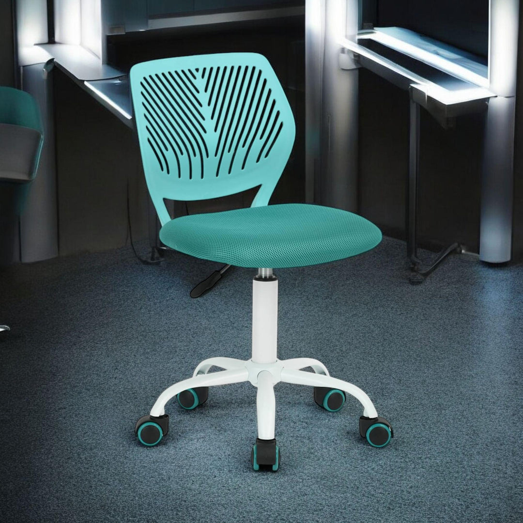 Desk Chair Adjustable Swivel Office Chair Fabric Seat Ergonomic Task Chair without Armrest CARNATION TURQUOISE