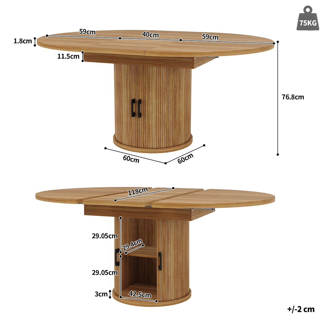 Extendable oval dining table 118-158cm with storage base FERNFROTH