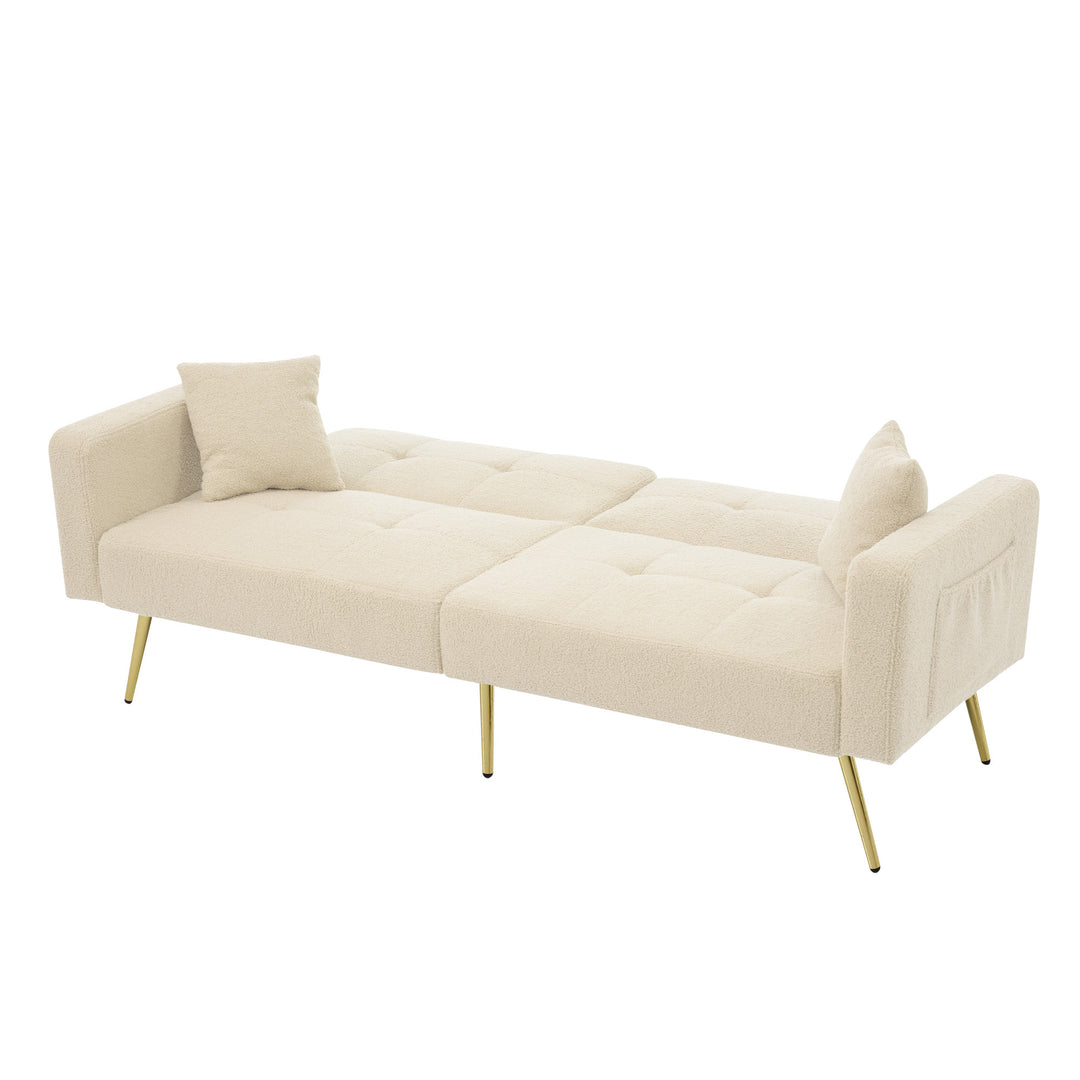 Beige sherpa 3-seater clic-clac sofa bed, adjustable backrest & side pocket ALDEN BEIGE UK