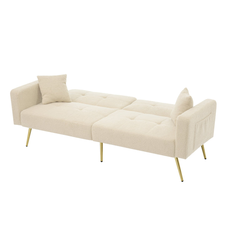 Beige sherpa 3-seater clic-clac sofa bed, adjustable backrest & side pocket ALDEN BEIGE UK