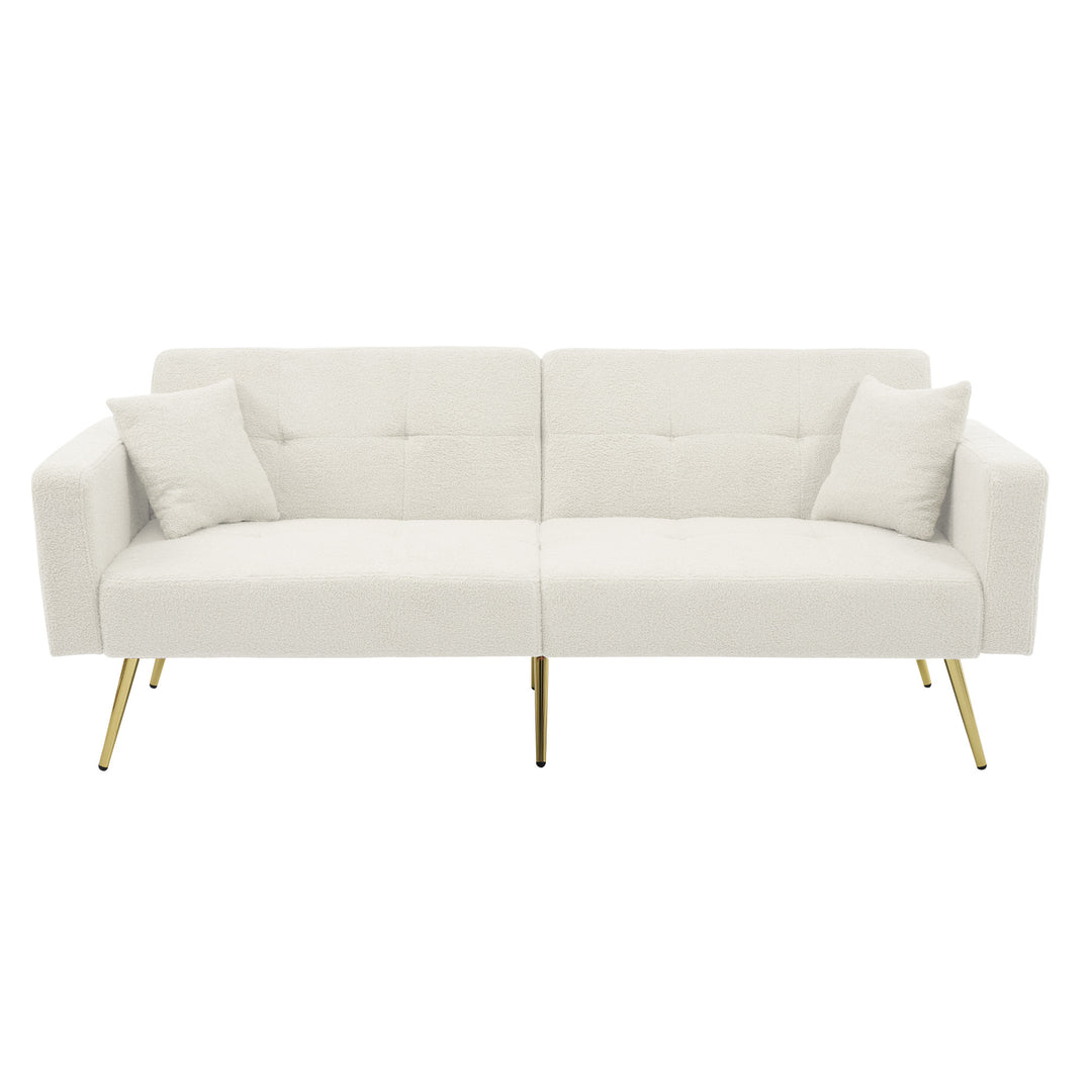 Ivory white sherpa 3-seater clic-clac sofa bed, adjustable backrest & side pocket ALDEN WHITE UK