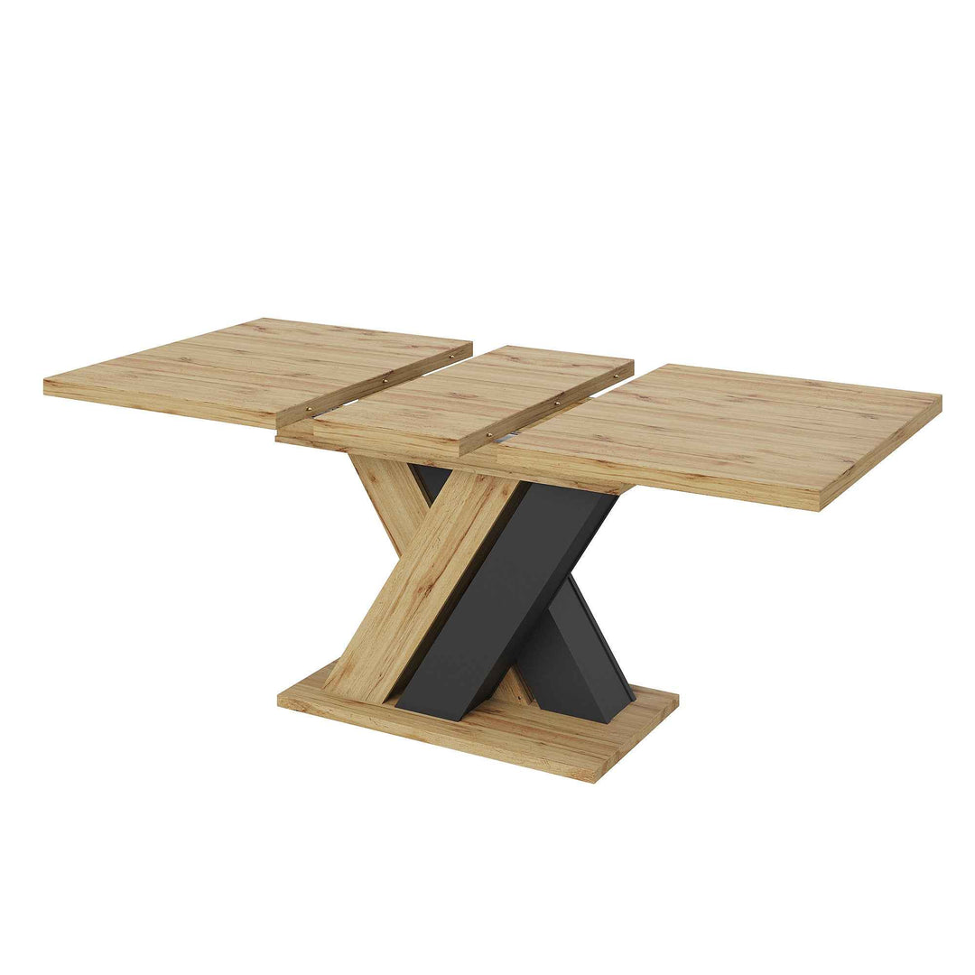 Wooden extendable dining table X-shaped legs 119-158.5cm