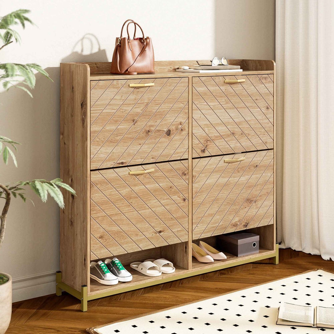00+Shoe Cabinet Wood Look With 4-Door, Space-Saving for Hallway, Entrance COUNTRY DESK
