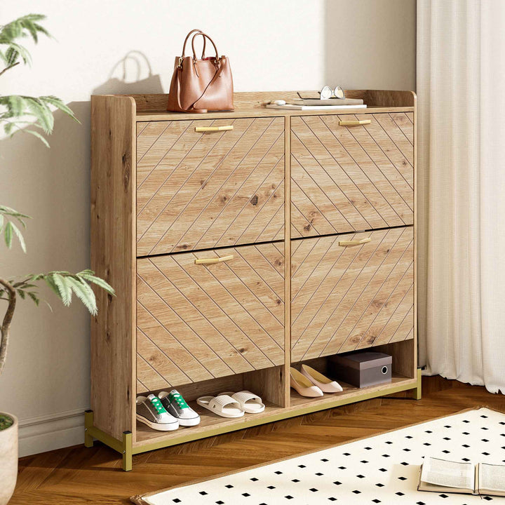 00+Shoe Cabinet Wood Look With 4-Door, Space-Saving for Hallway, Entrance COUNTRY DESK