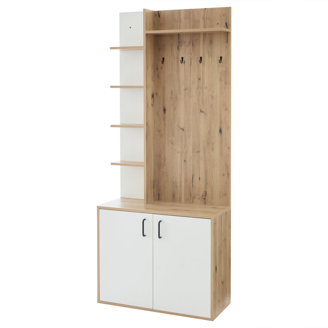 Wooden entryway wardrobes with coat hooks and shoe storage shelves ELYSIUMIS
