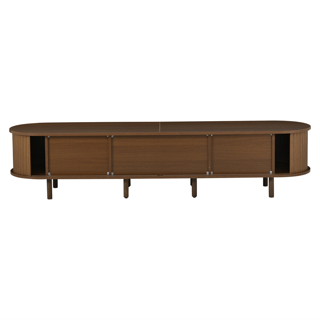 Retro Walnut TV Stand with Rattan-Look and Roll-Up Doors 180 cm VANITYPLACE