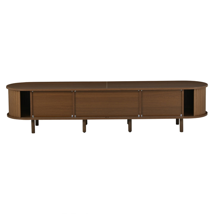 Retro Walnut TV Stand with Rattan-Look and Roll-Up Doors 180 cm VANITYPLACE