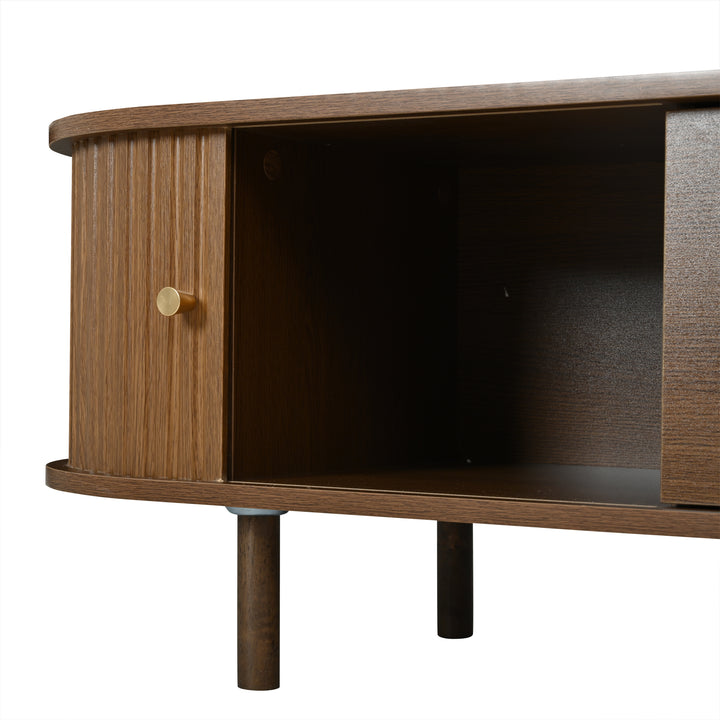 Walnut Oval TV Stand with 2 Drawers and 2 Tambour Doors with Rattan 180cm VANITYPLUS
