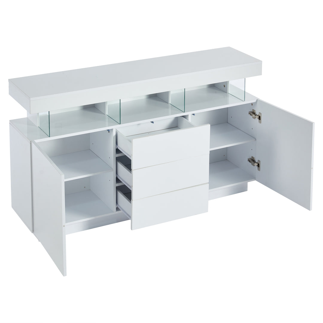 Modern White Sideboard 2 Doors 3 Drawers with LED Lights 140cm WOODMIRROR