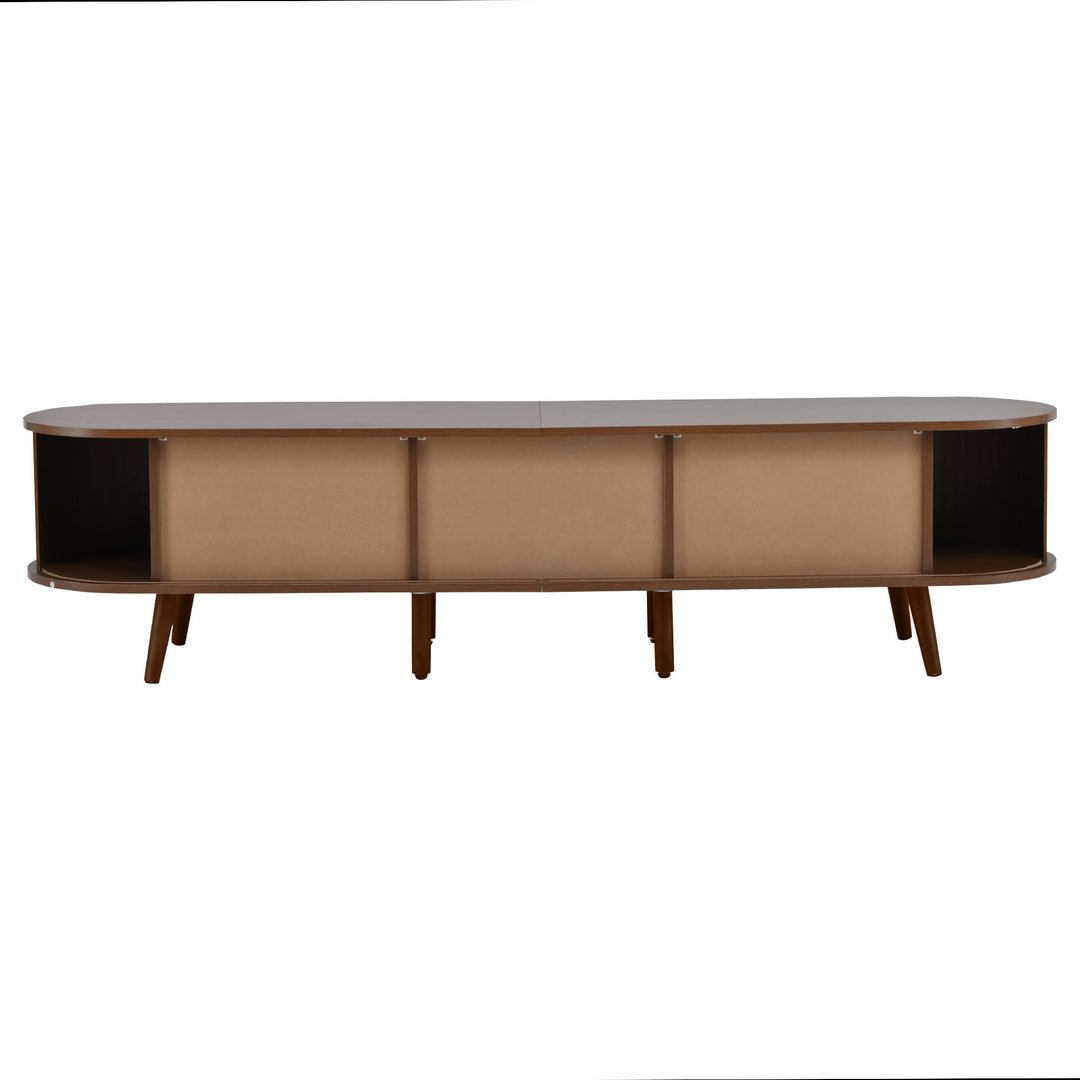 Retro walnut oval fluted TV stand with coffee table set with sliding doors MEALYBUG
