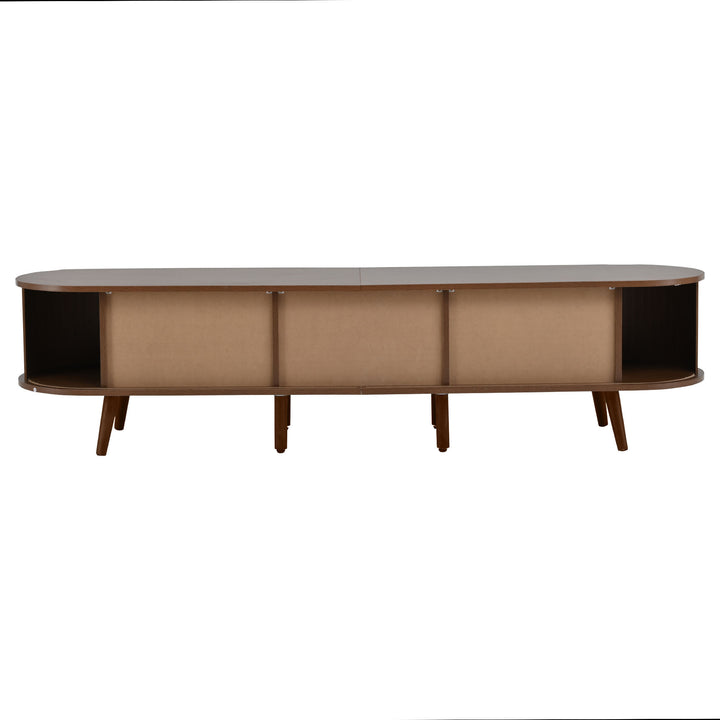 Retro walnut oval fluted TV stand with coffee table set with sliding doors MEALYBUG