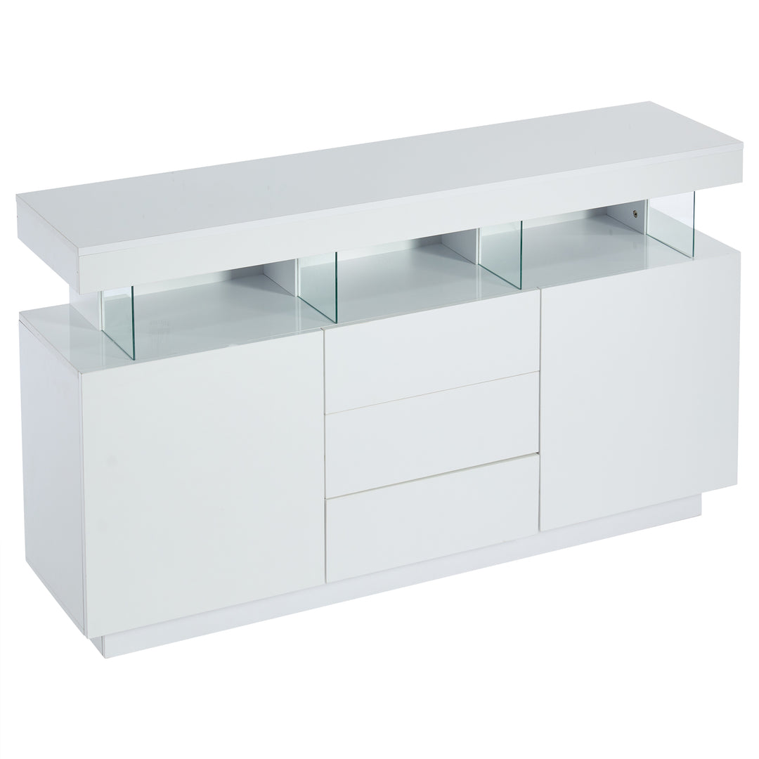 Modern White Sideboard 2 Doors 3 Drawers with LED Lights 140cm WOODMIRROR