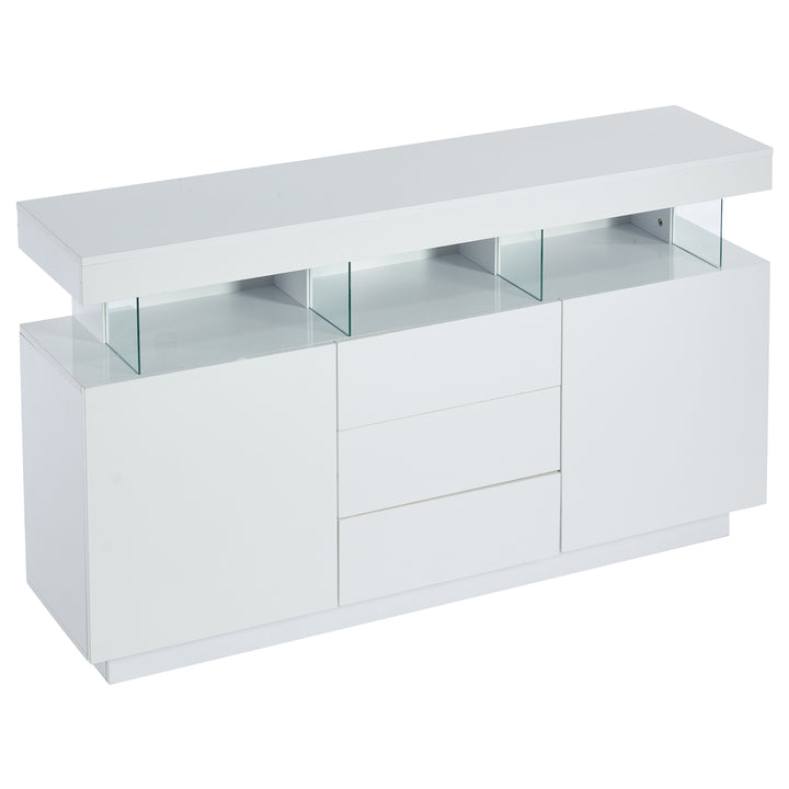 Modern White Sideboard 2 Doors 3 Drawers with LED Lights 140cm WOODMIRROR