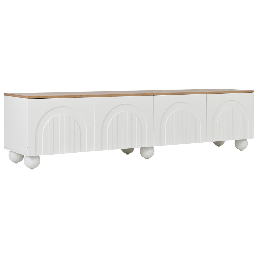 Modern Style White and Oak TV Stand with 4 Doors & Push-Open Storage 180cm WICKERSOFA