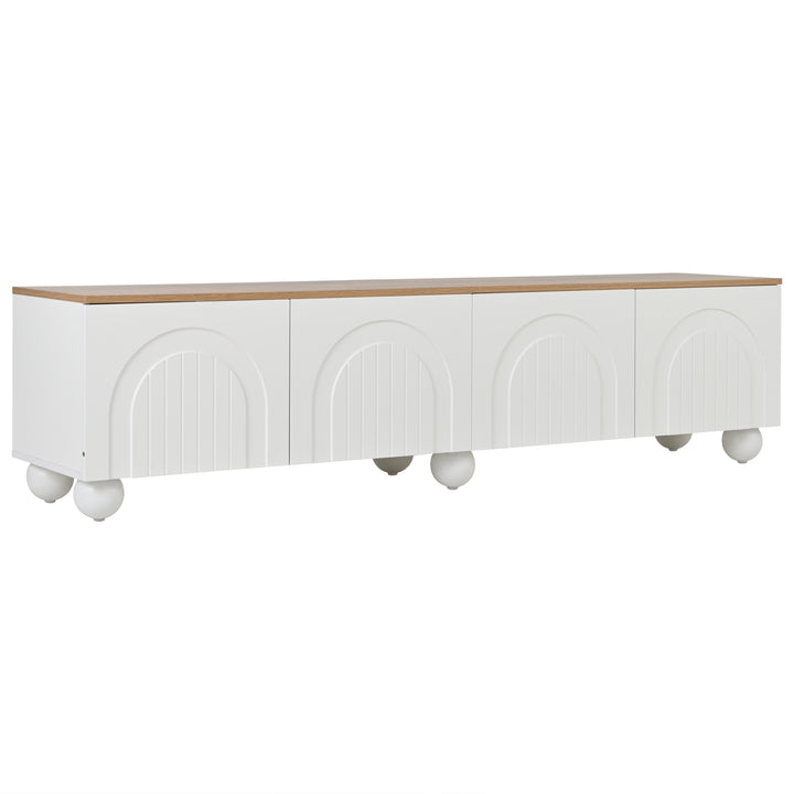 Modern Style White and Oak TV Stand with 4 Doors & Push-Open Storage 180cm WICKERSOFA