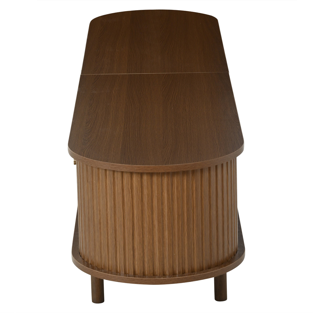 Walnut Oval TV Stand with 2 Drawers and 2 Tambour Doors with Rattan 180cm VANITYPLUS