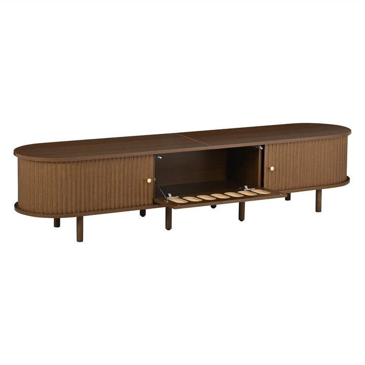 Retro Walnut TV Stand with Rattan-Look and Roll-Up Doors 180 cm VANITYPLACE