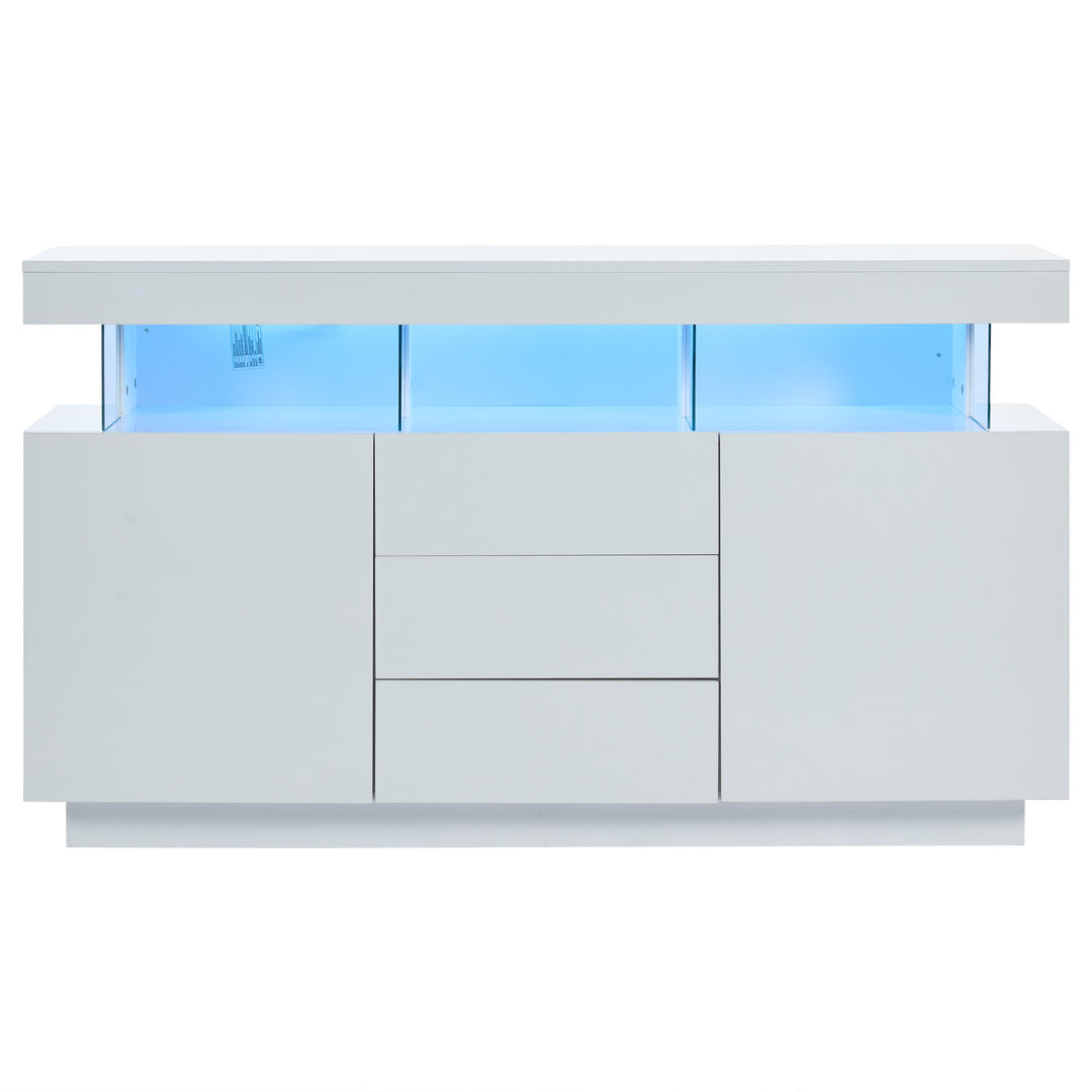 Modern White Sideboard 2 Doors 3 Drawers with LED Lights 140cm WOODMIRROR