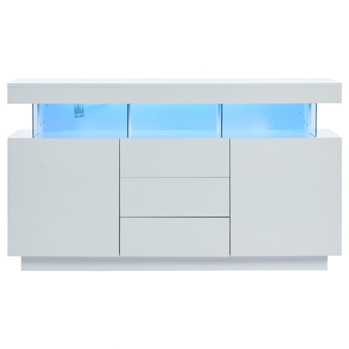 Modern White Sideboard 2 Doors 3 Drawers with LED Lights 140cm WOODMIRROR