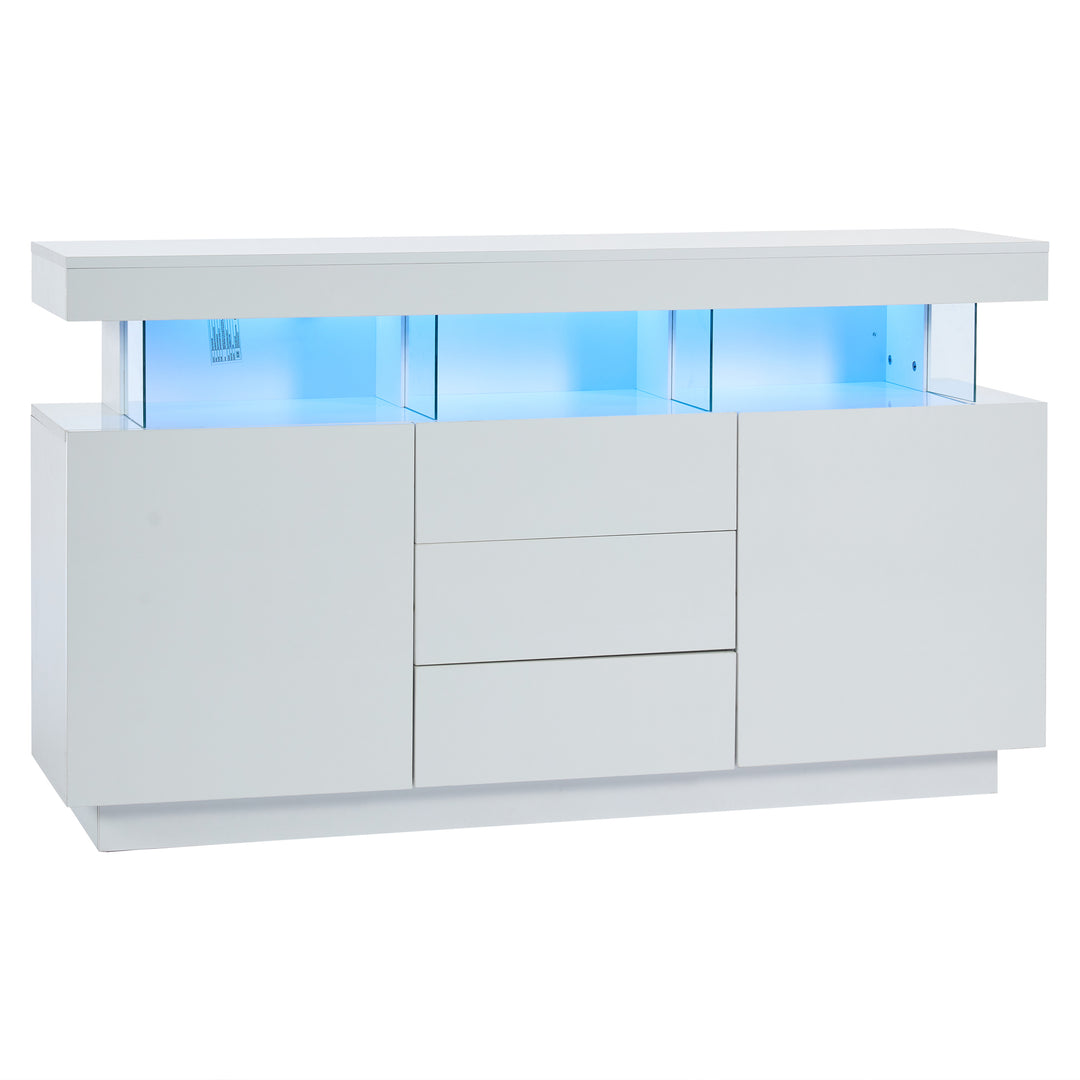 Modern White Sideboard 2 Doors 3 Drawers with LED Lights 140cm WOODMIRROR