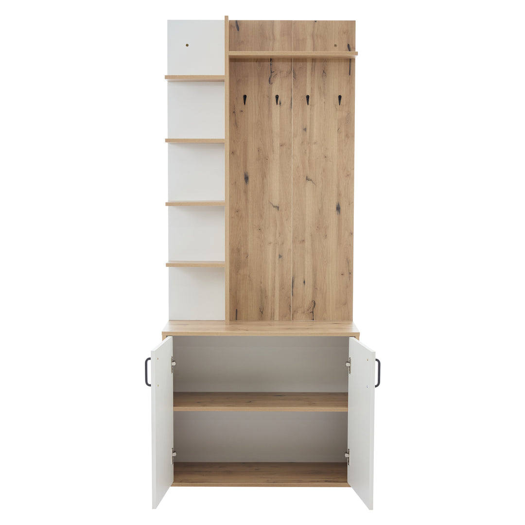 Wooden entryway wardrobes with coat hooks and shoe storage shelves ELYSIUMIS