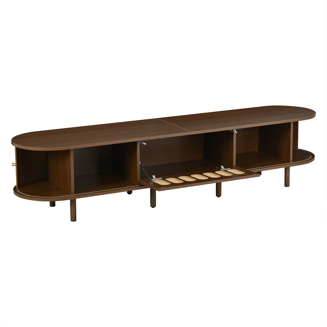 Retro Walnut TV Stand with Rattan-Look and Roll-Up Doors 180 cm VANITYPLACE