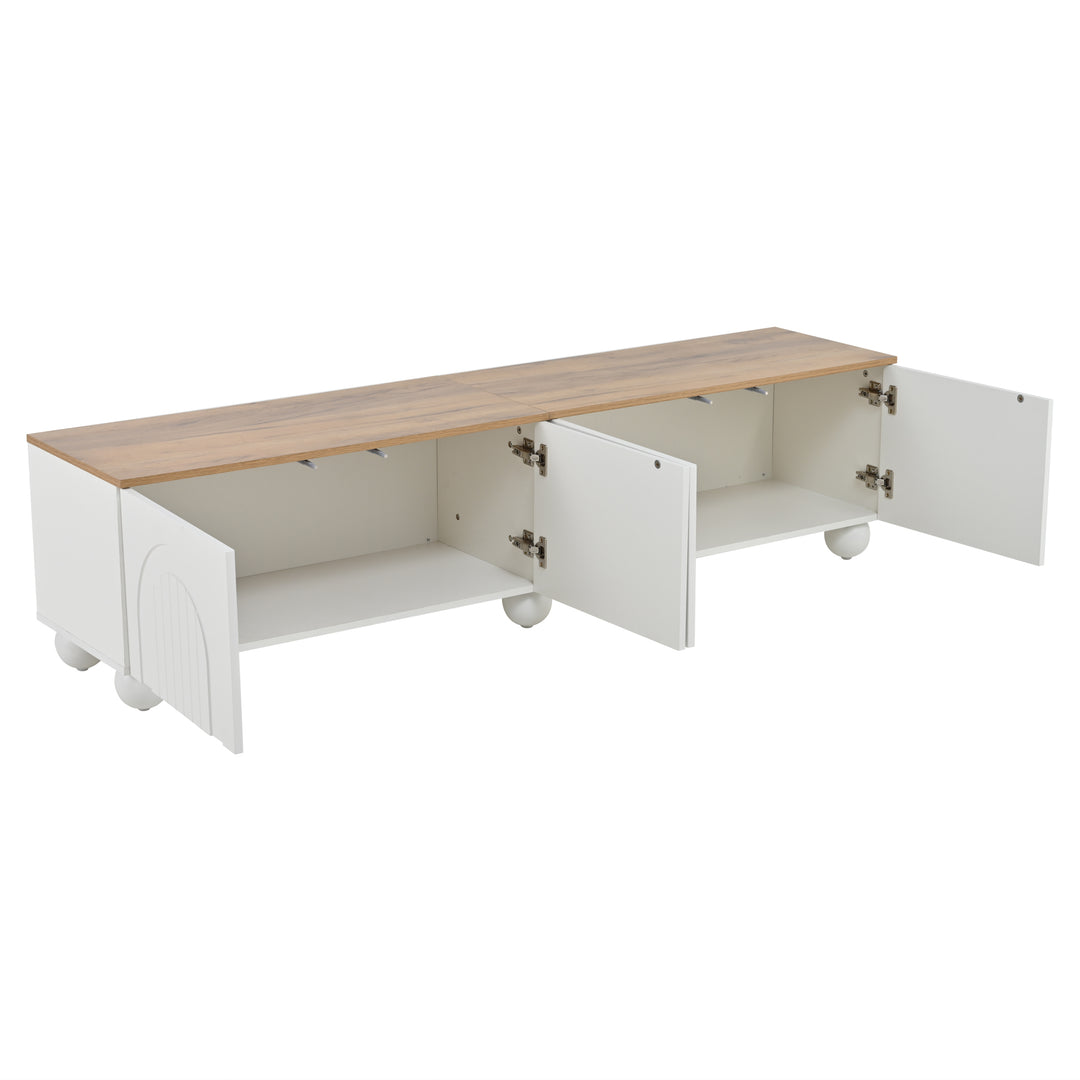Modern Style White and Oak TV Stand with 4 Doors & Push-Open Storage 180cm WICKERSOFA