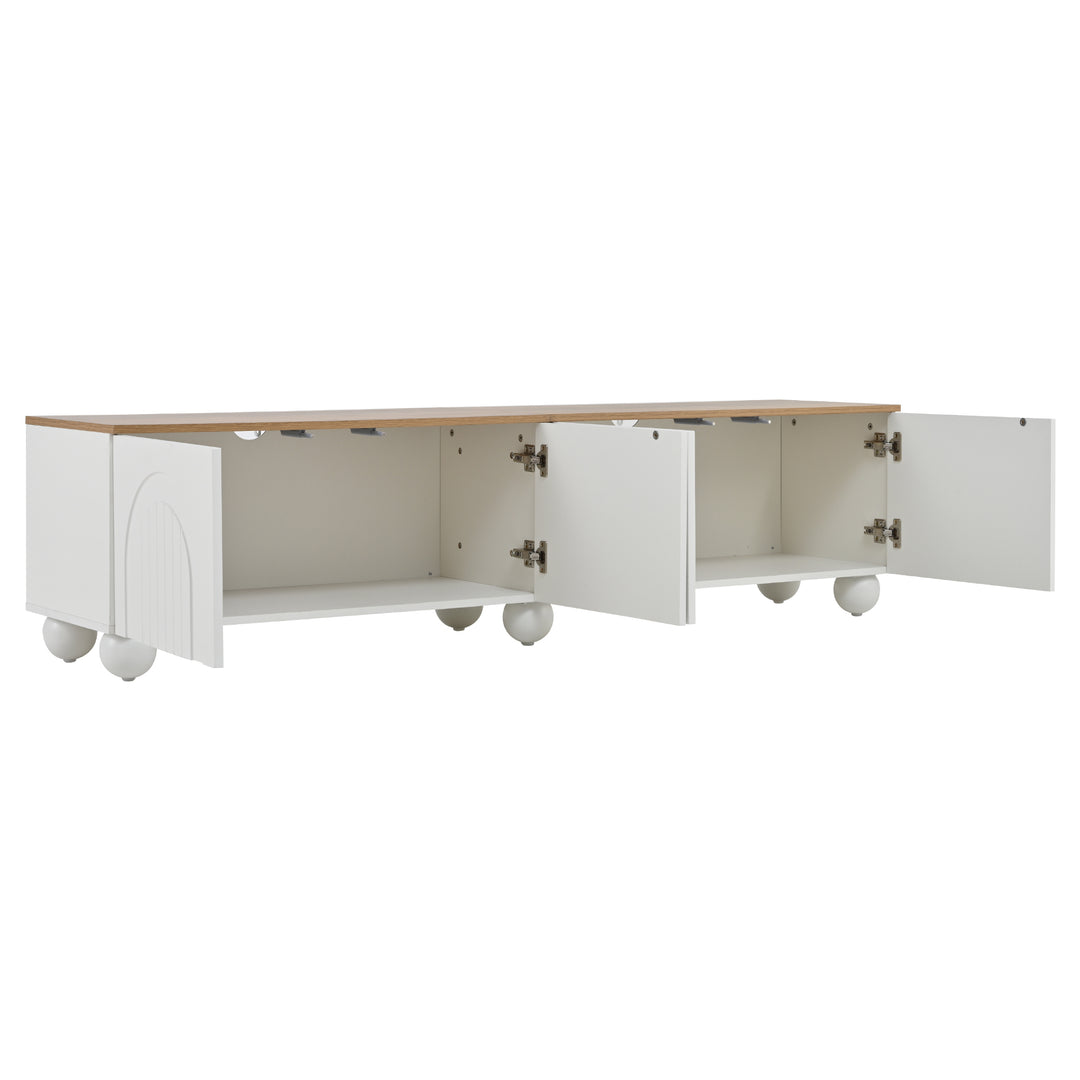 Modern Style White and Oak TV Stand with 4 Doors & Push-Open Storage 180cm WICKERSOFA