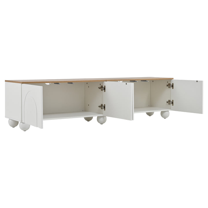 Modern Style White and Oak TV Stand with 4 Doors & Push-Open Storage 180cm WICKERSOFA