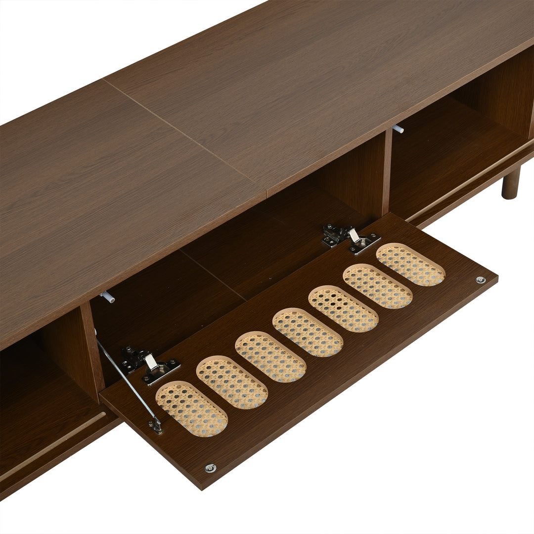 Retro Walnut TV Stand with Rattan-Look and Roll-Up Doors 180 cm VANITYPLACE