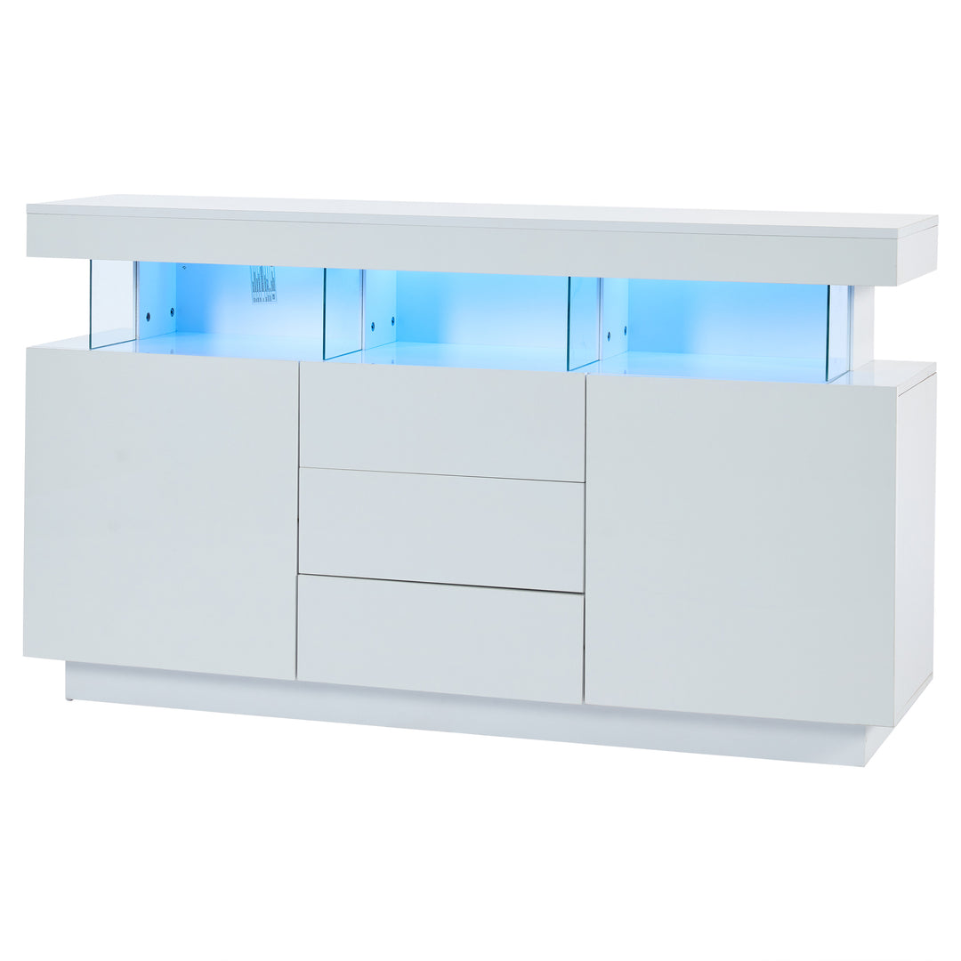 Modern White Sideboard 2 Doors 3 Drawers with LED Lights 140cm WOODMIRROR