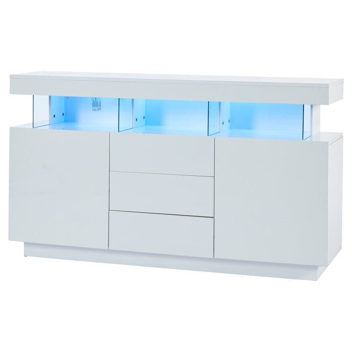 Modern White Sideboard 2 Doors 3 Drawers with LED Lights 140cm WOODMIRROR