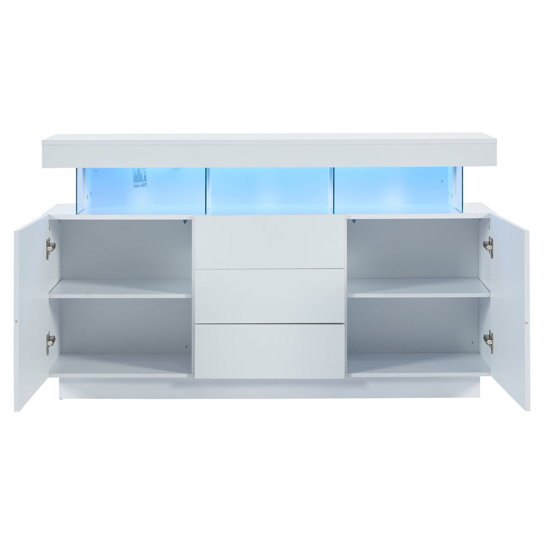 Modern White Sideboard 2 Doors 3 Drawers with LED Lights 140cm WOODMIRROR