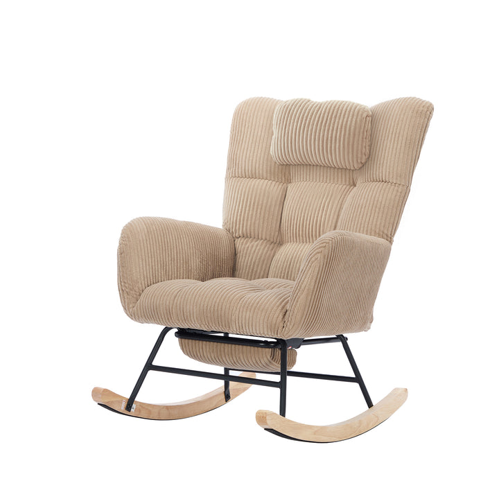 Beige corduroy rocking chair with adjustable footrest OBSIDIANCORE