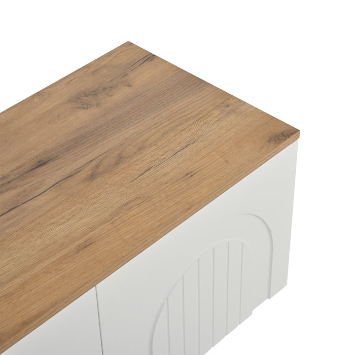 Modern Style White and Oak TV Stand with 4 Doors & Push-Open Storage 180cm WICKERSOFA