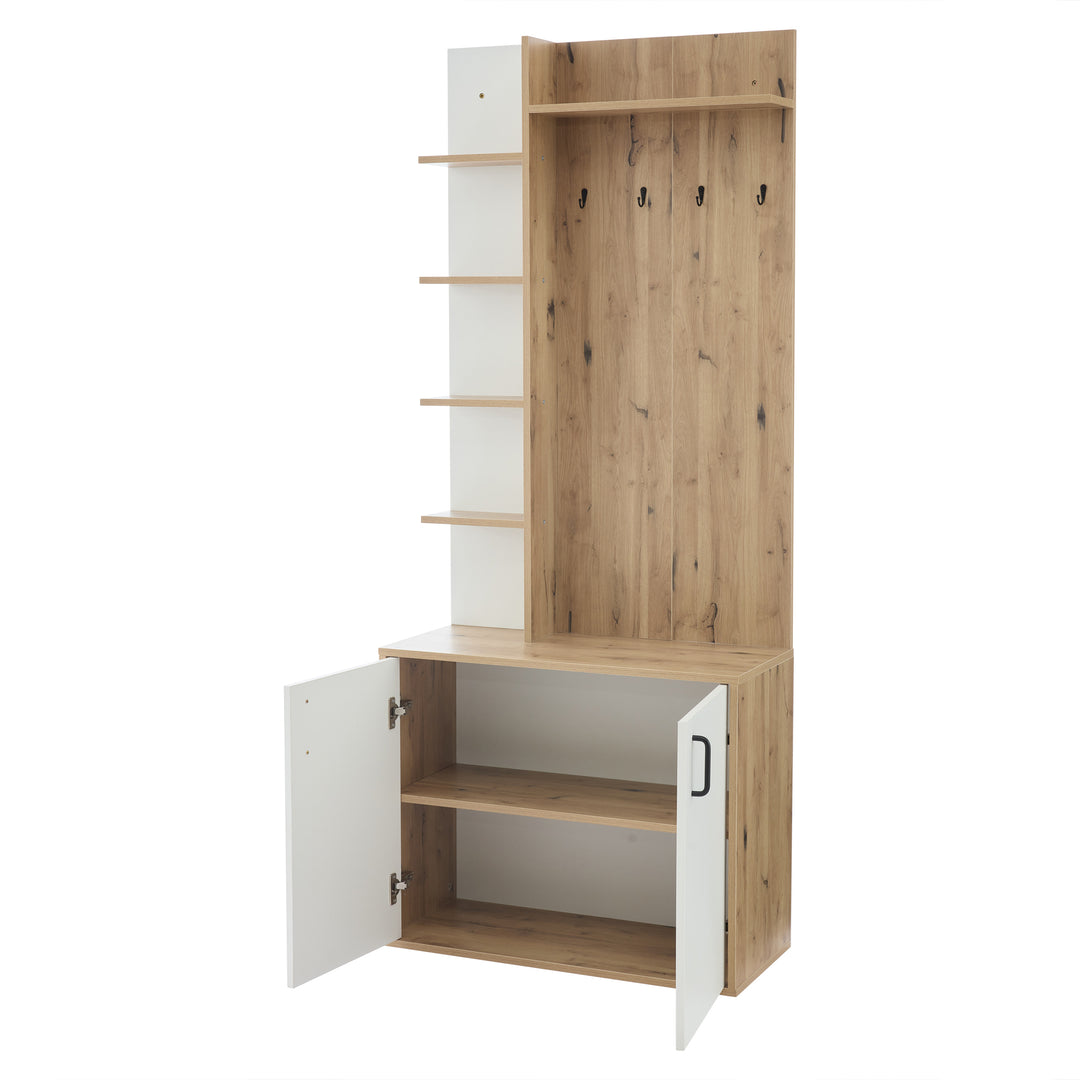 Wooden entryway wardrobes with coat hooks and shoe storage shelves ELYSIUMIS