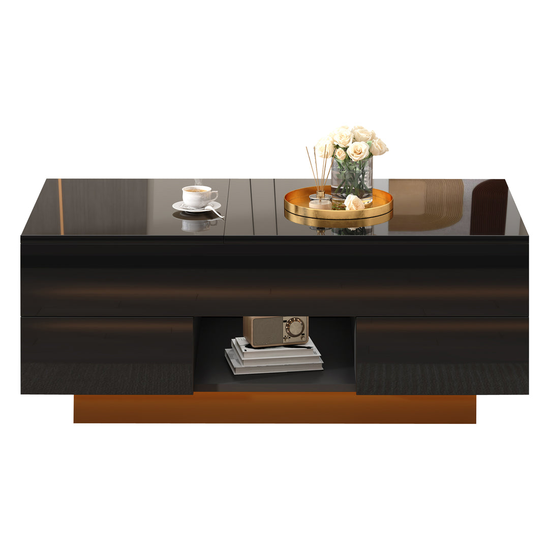 0Lift-top black high gloss coffee table with LED 100x45x43cm IRON CHEST