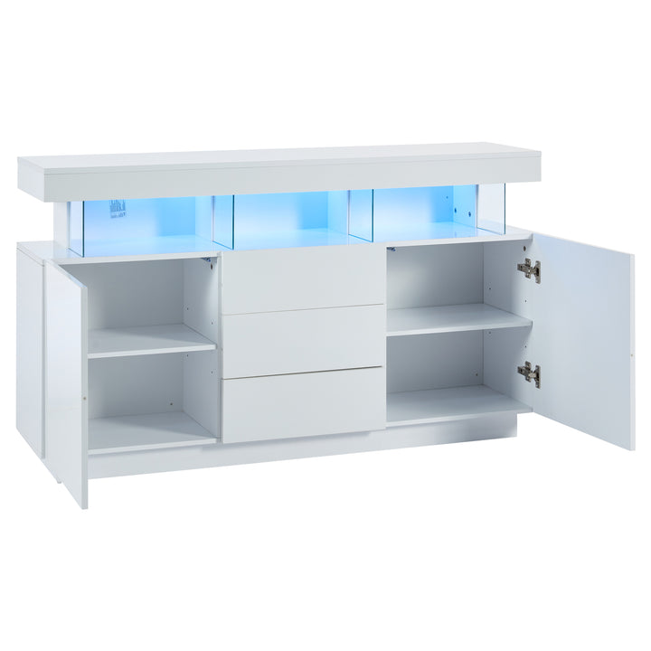 Modern White Sideboard 2 Doors 3 Drawers with LED Lights 140cm WOODMIRROR