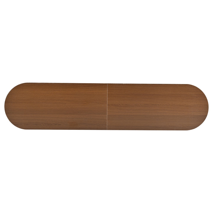 Retro walnut oval fluted TV stand with coffee table set with sliding doors MEALYBUG