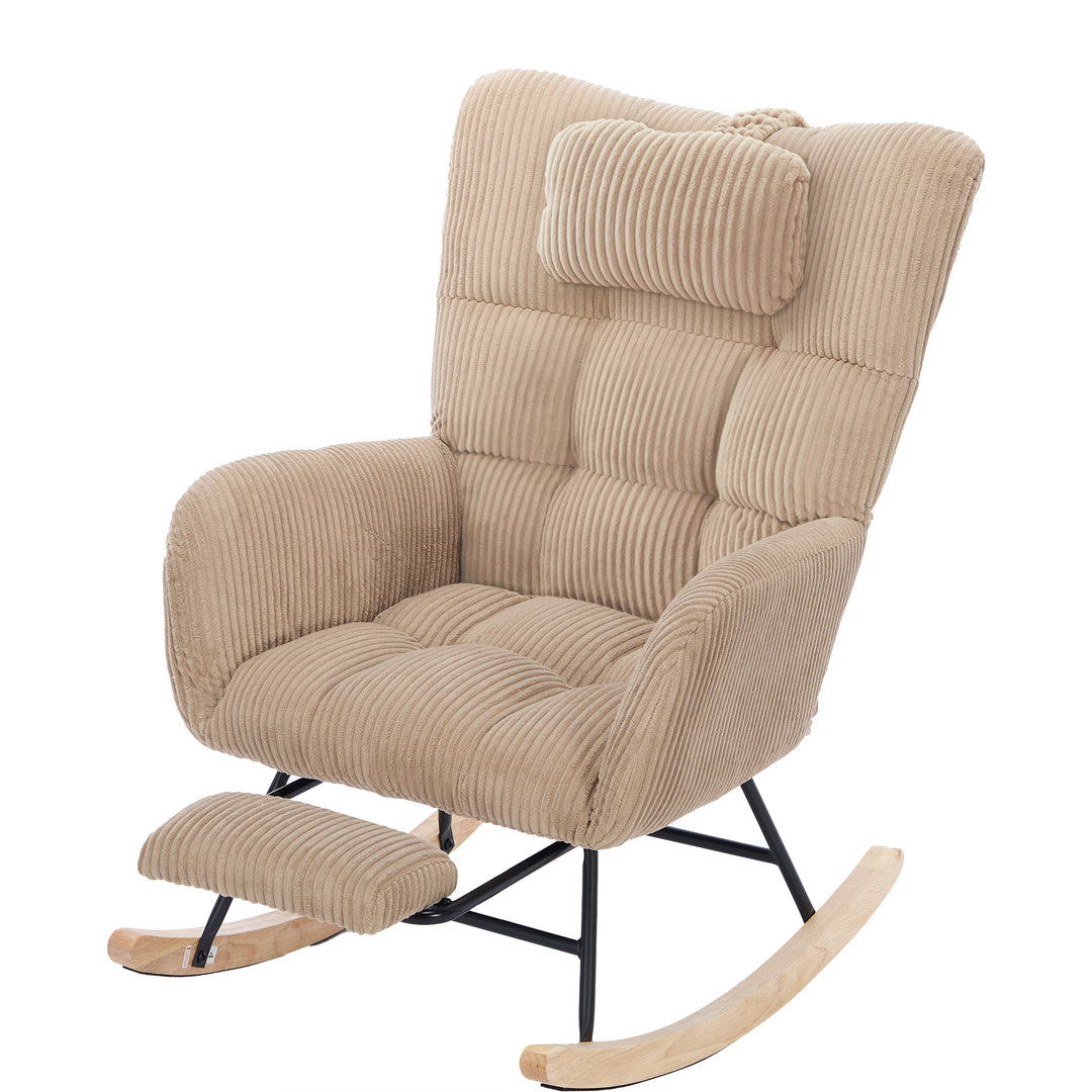 Beige corduroy rocking chair with adjustable footrest OBSIDIANCORE