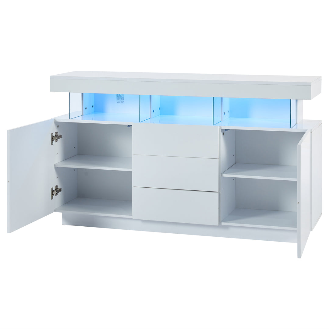 Modern White Sideboard 2 Doors 3 Drawers with LED Lights 140cm WOODMIRROR