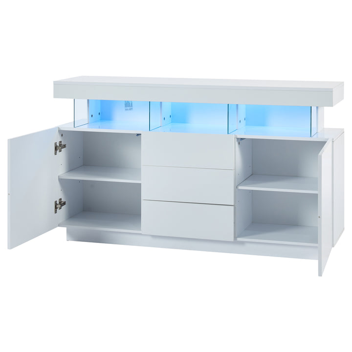 Modern White Sideboard 2 Doors 3 Drawers with LED Lights 140cm WOODMIRROR